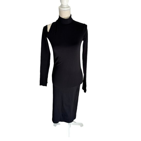 Helmut Lang Black Bodycon Long Sleeve Cutout Dress Size M/L - Picture 3 of 9